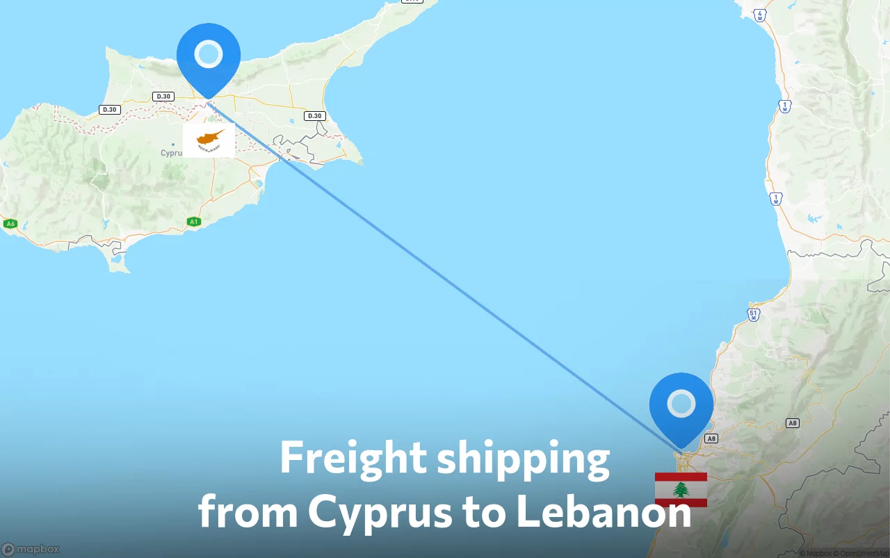 Shipping route from Cyprus to Lebanon