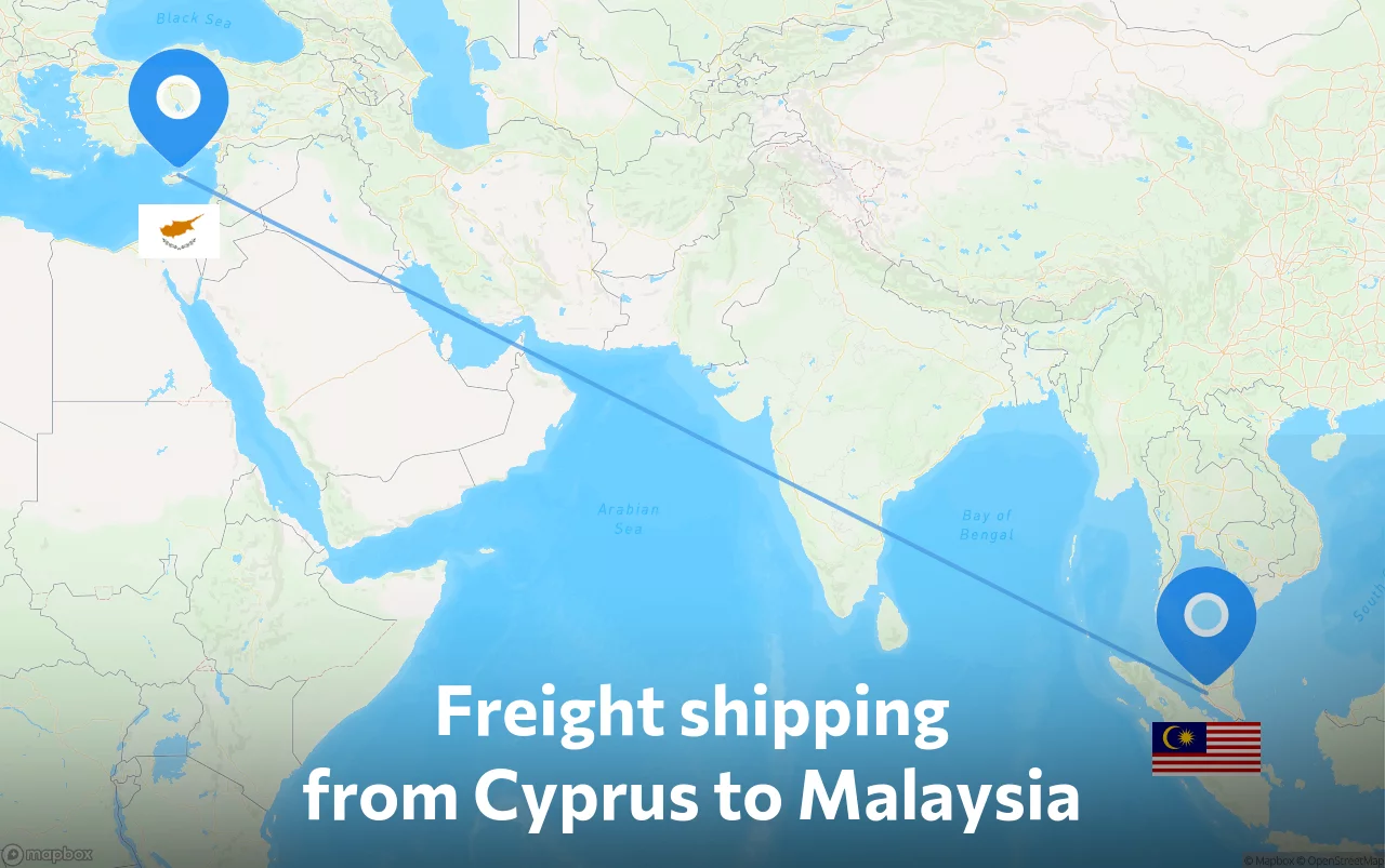 Shipping route from Cyprus to Malaysia