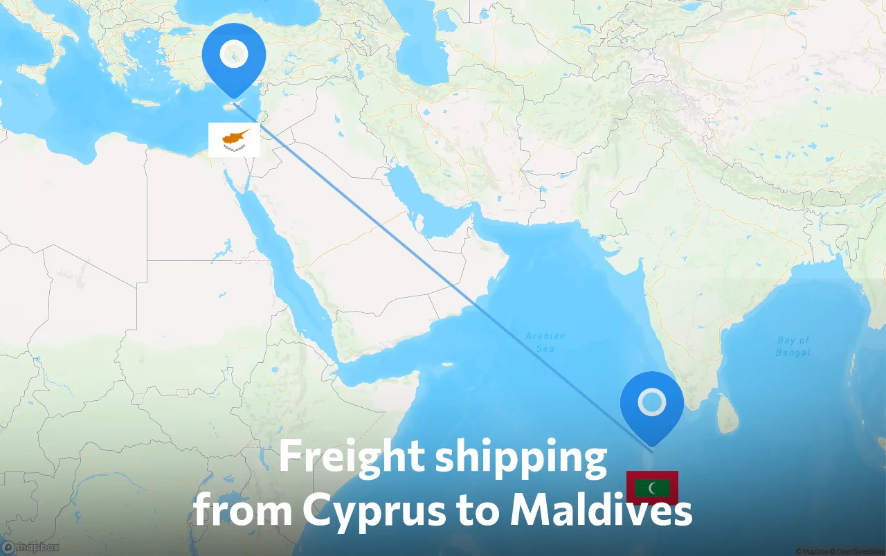 Shipping route from Cyprus to Maldives