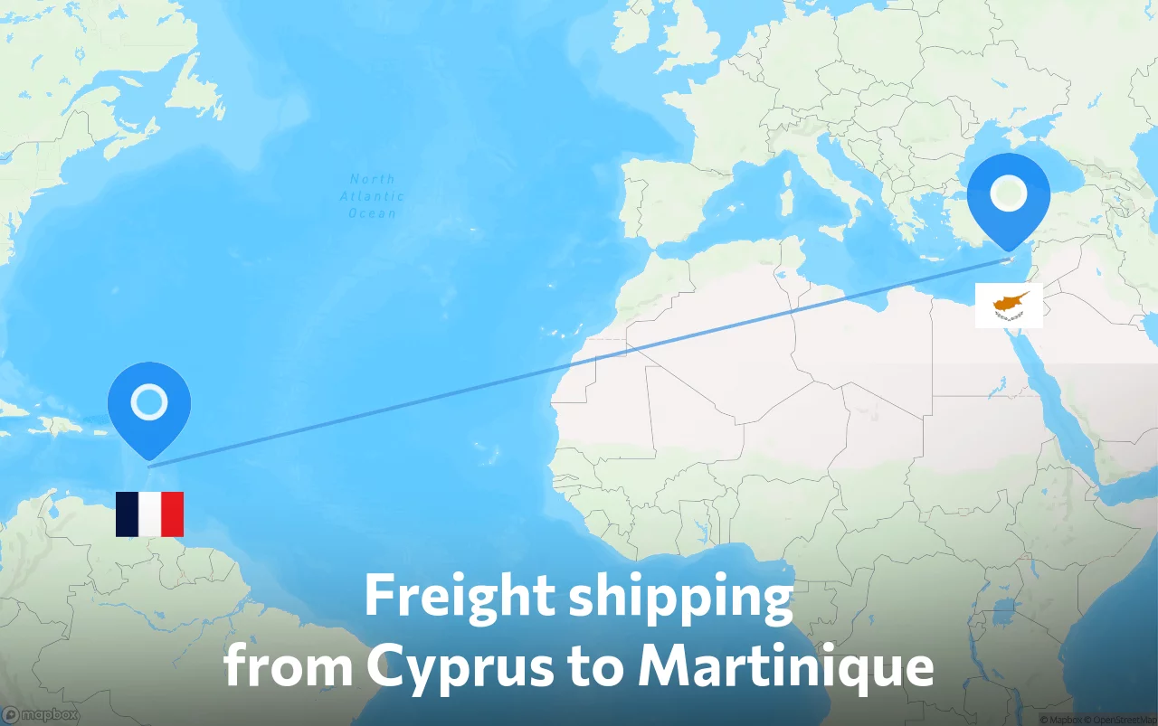 Shipping route from Cyprus to Martinique