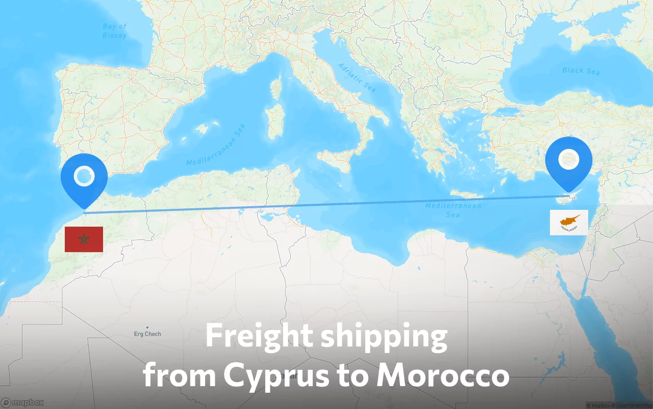 Shipping route from Cyprus to Morocco