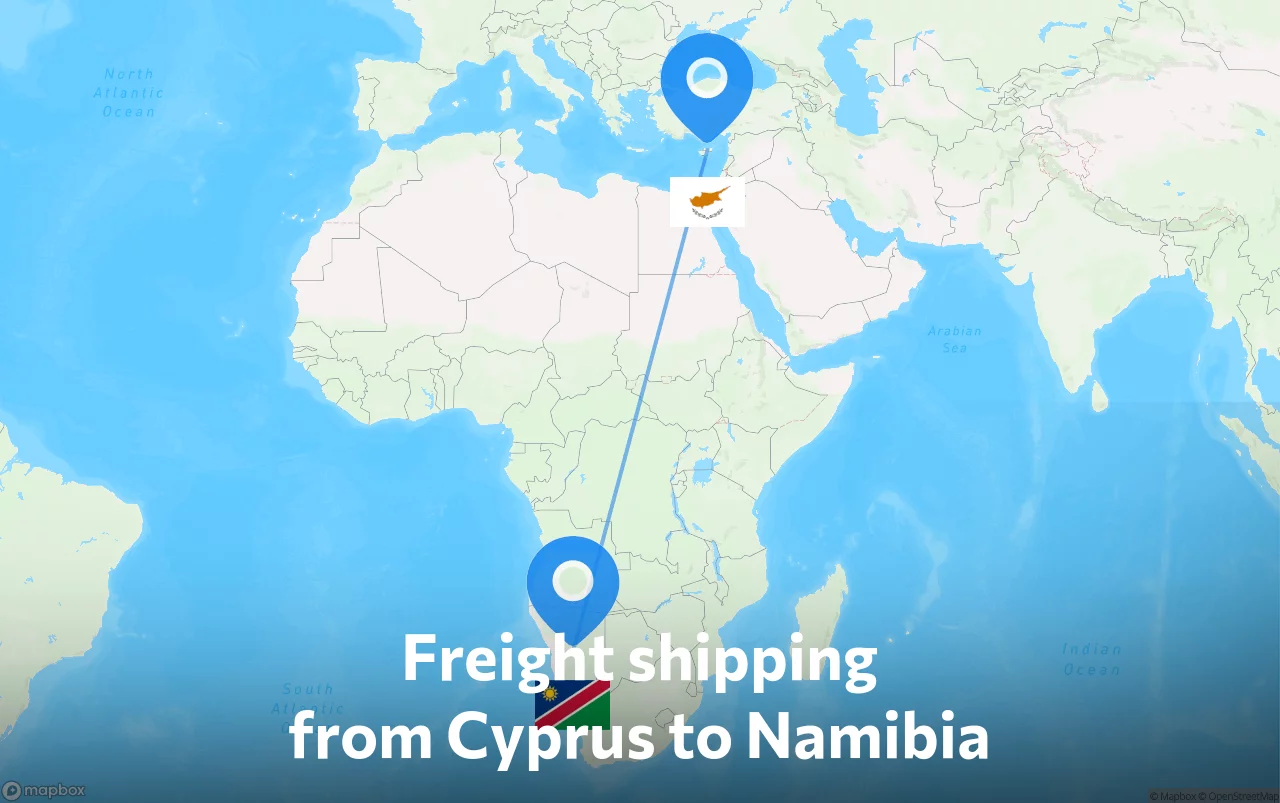 Shipping route from Cyprus to Namibia