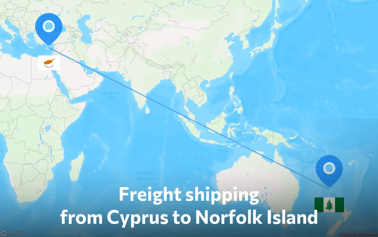 Shipping route from Cyprus to Norfolk Island