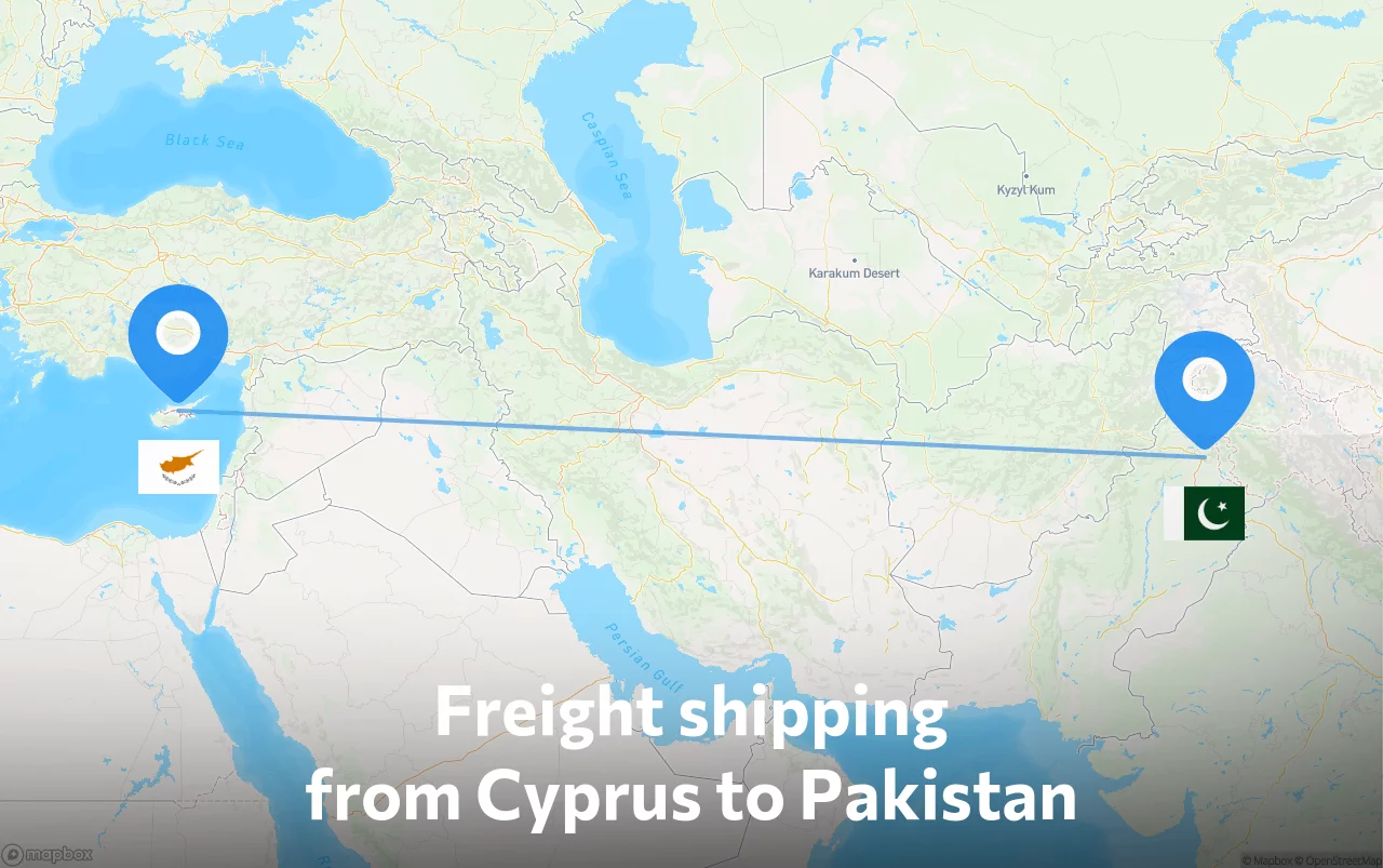 Shipping route from Cyprus to Pakistan