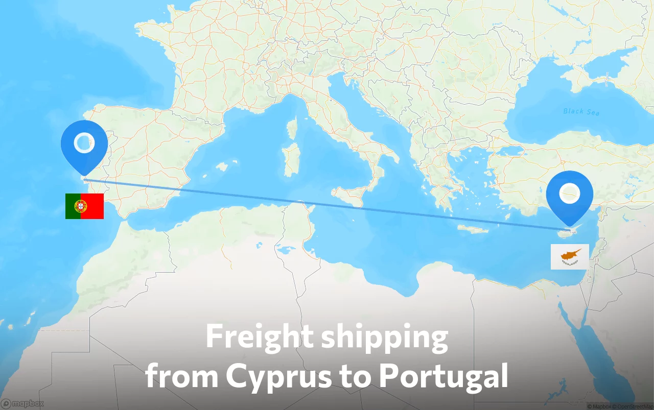 Shipping route from Cyprus to Portugal
