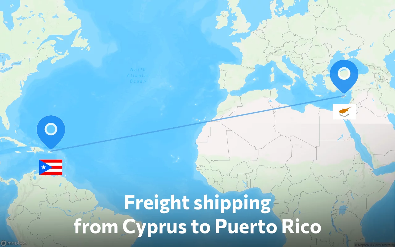 Shipping route from Cyprus to Puerto Rico