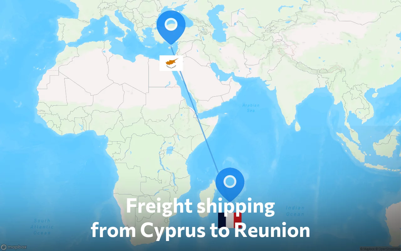 Shipping route from Cyprus to Reunion