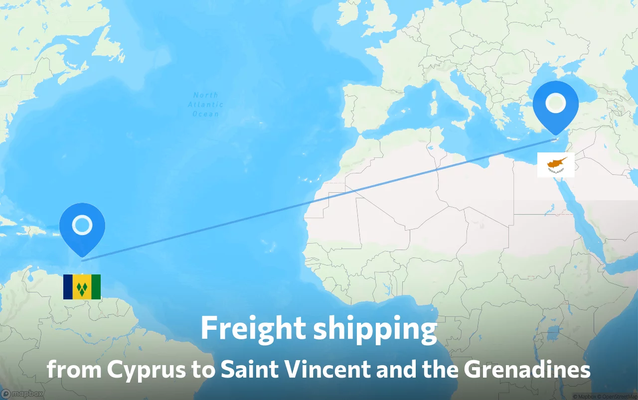Shipping route from Cyprus to Saint Vincent and the Grenadines