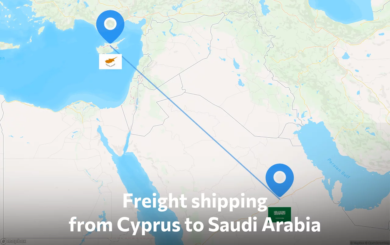 Shipping route from Cyprus to Saudi Arabia