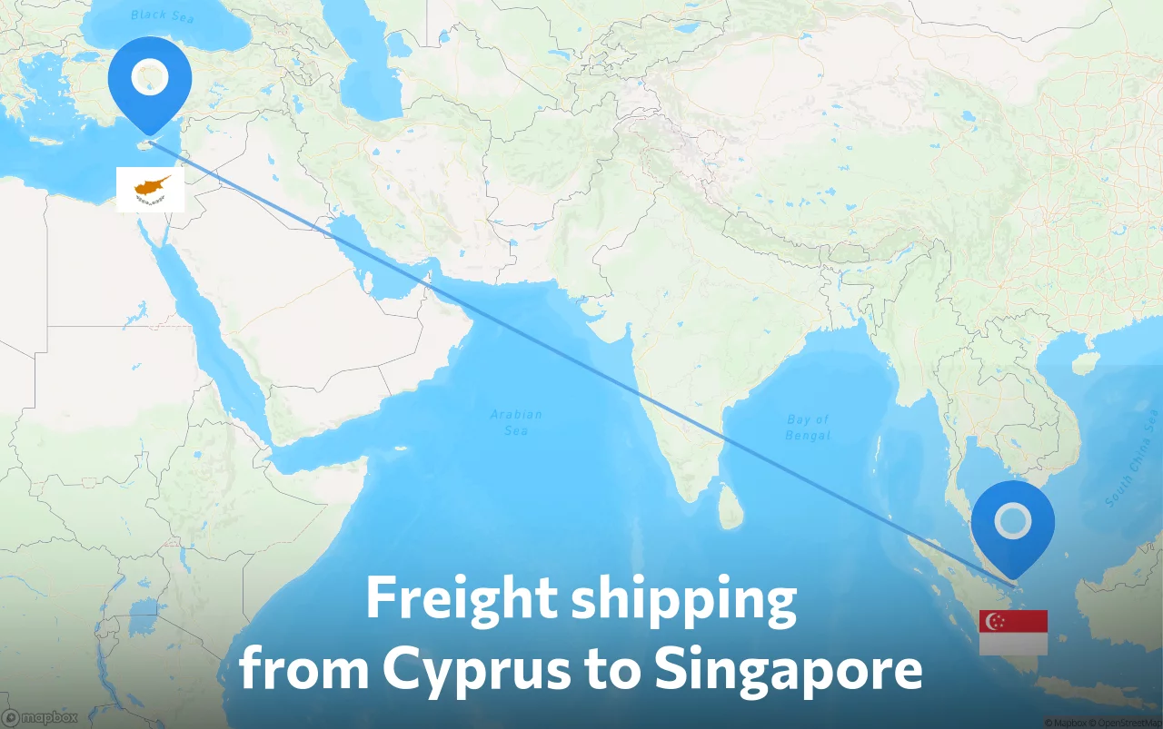 Shipping route from Cyprus to Singapore