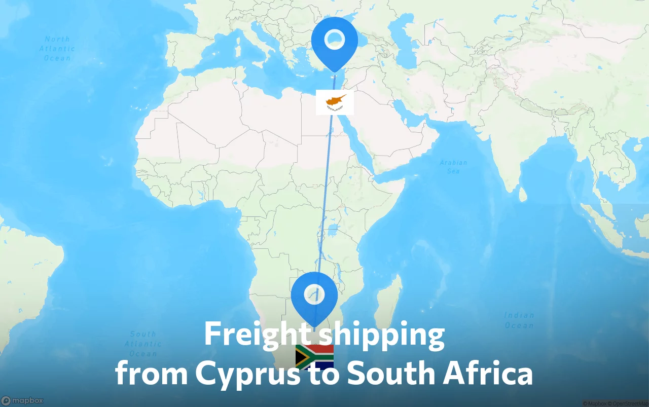Shipping route from Cyprus to South Africa