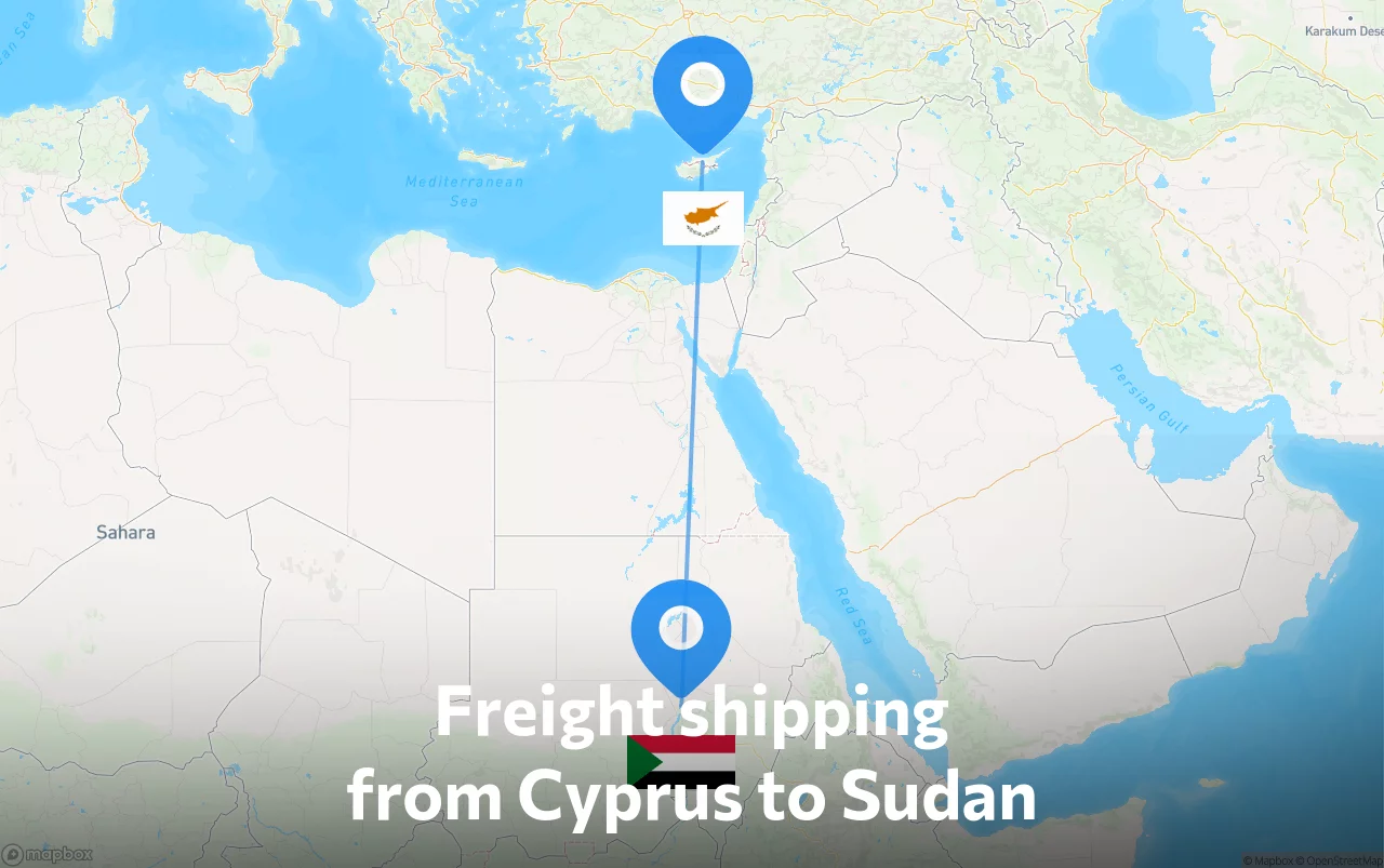 Shipping route from Cyprus to Sudan