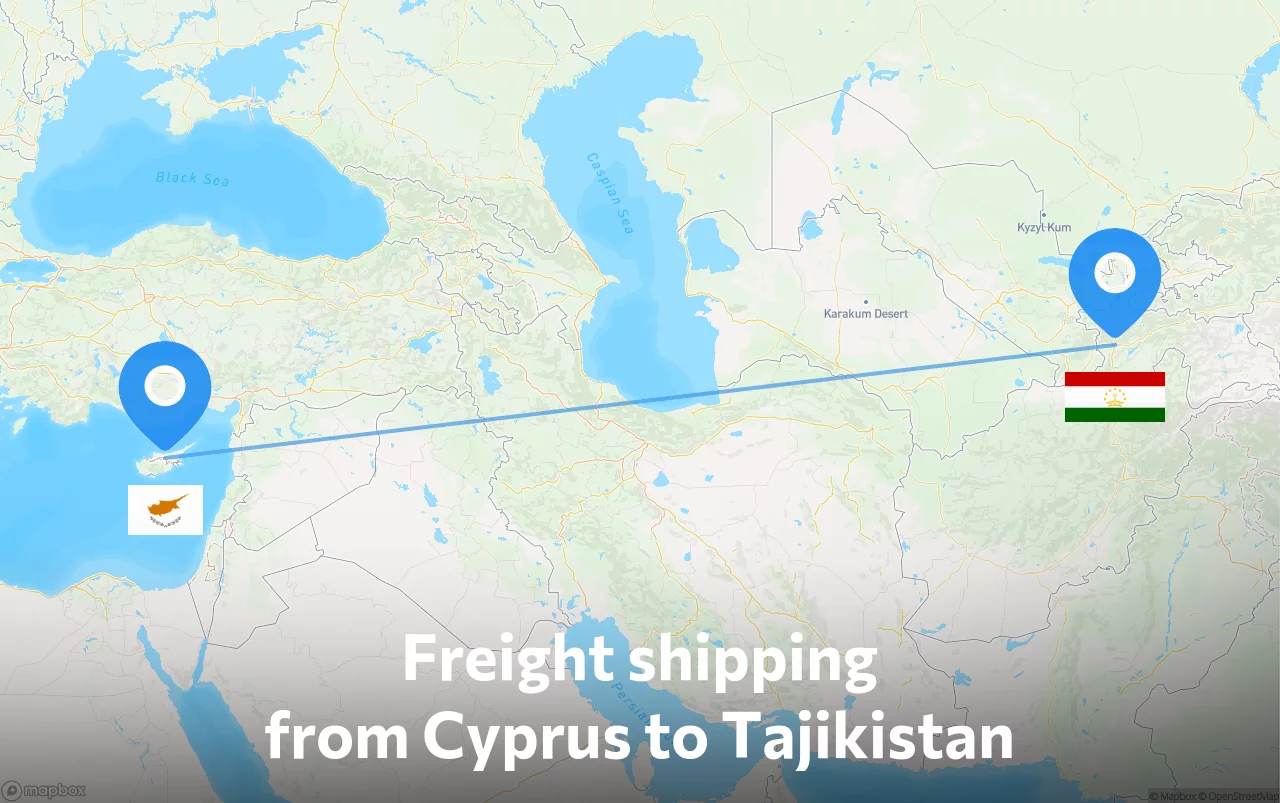Shipping route from Cyprus to Tajikistan