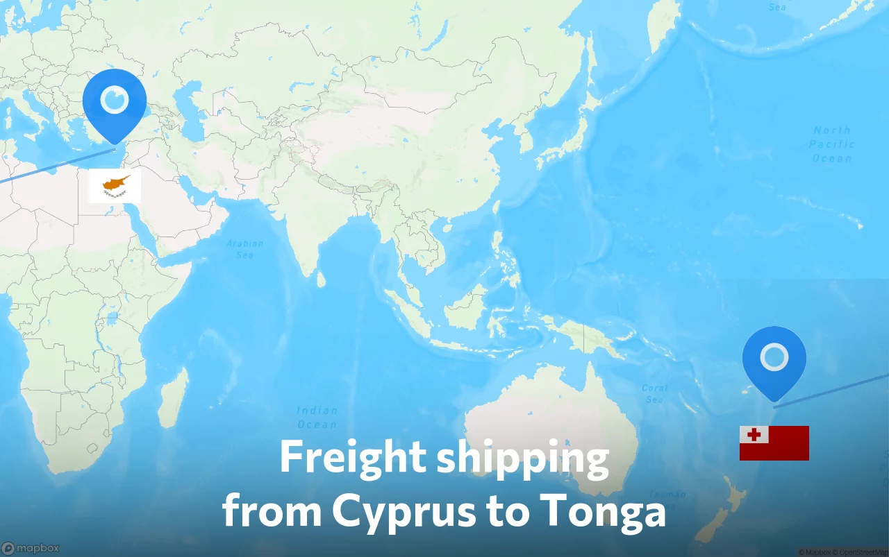Shipping route from Cyprus to Tonga