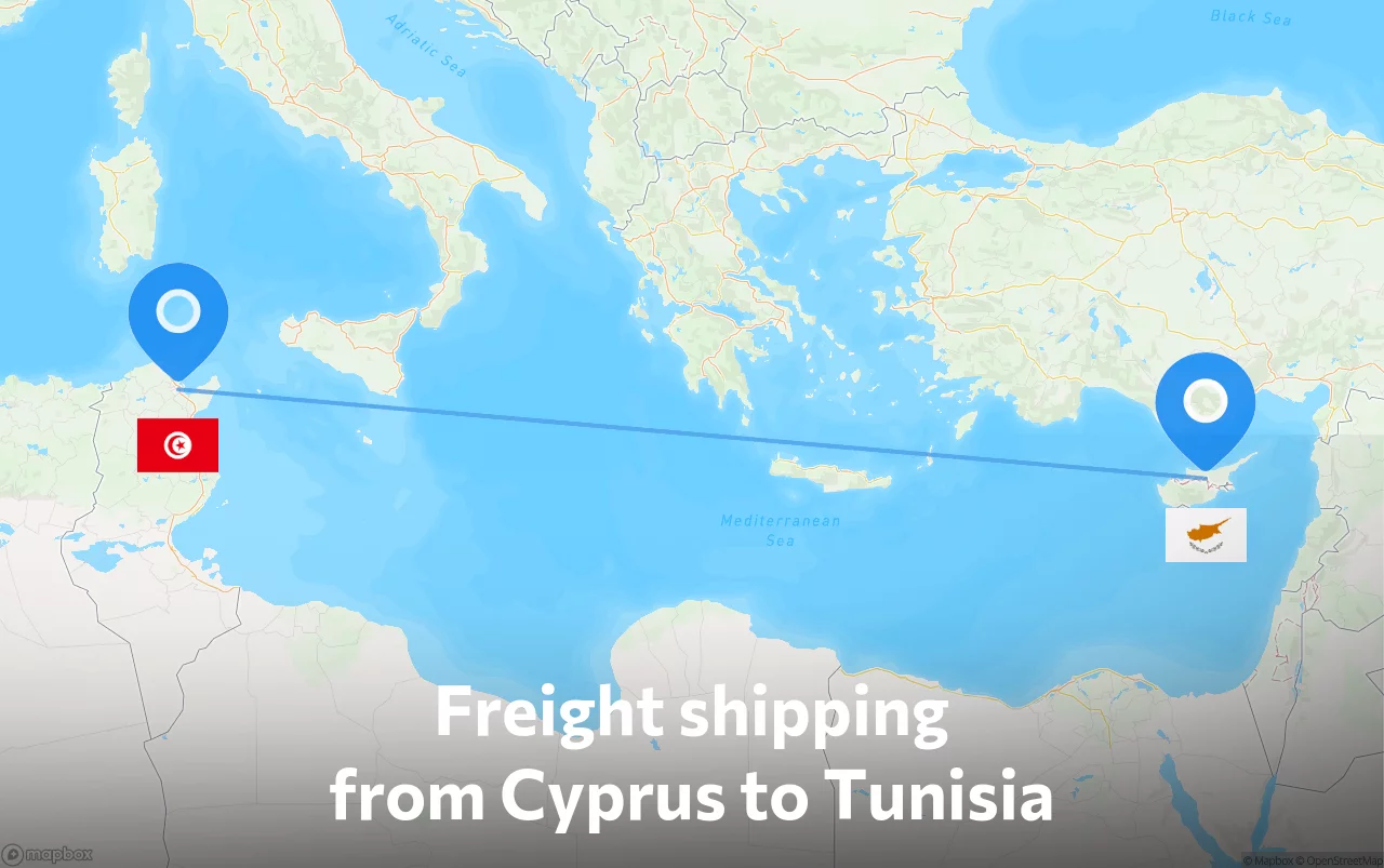 Shipping route from Cyprus to Tunisia