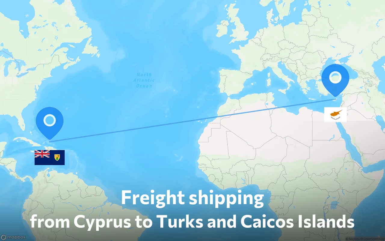 Shipping route from Cyprus to Turks and Caicos Islands