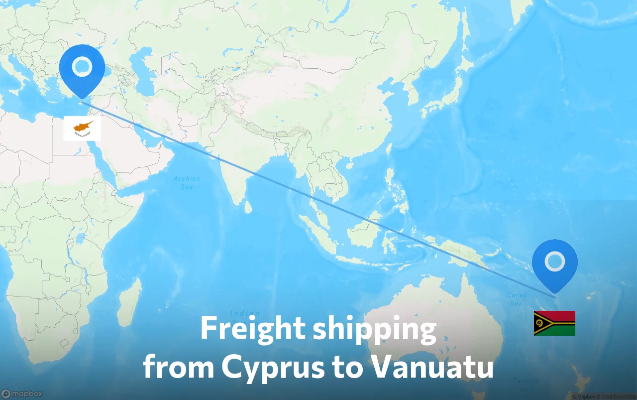 Shipping route from Cyprus to Vanuatu
