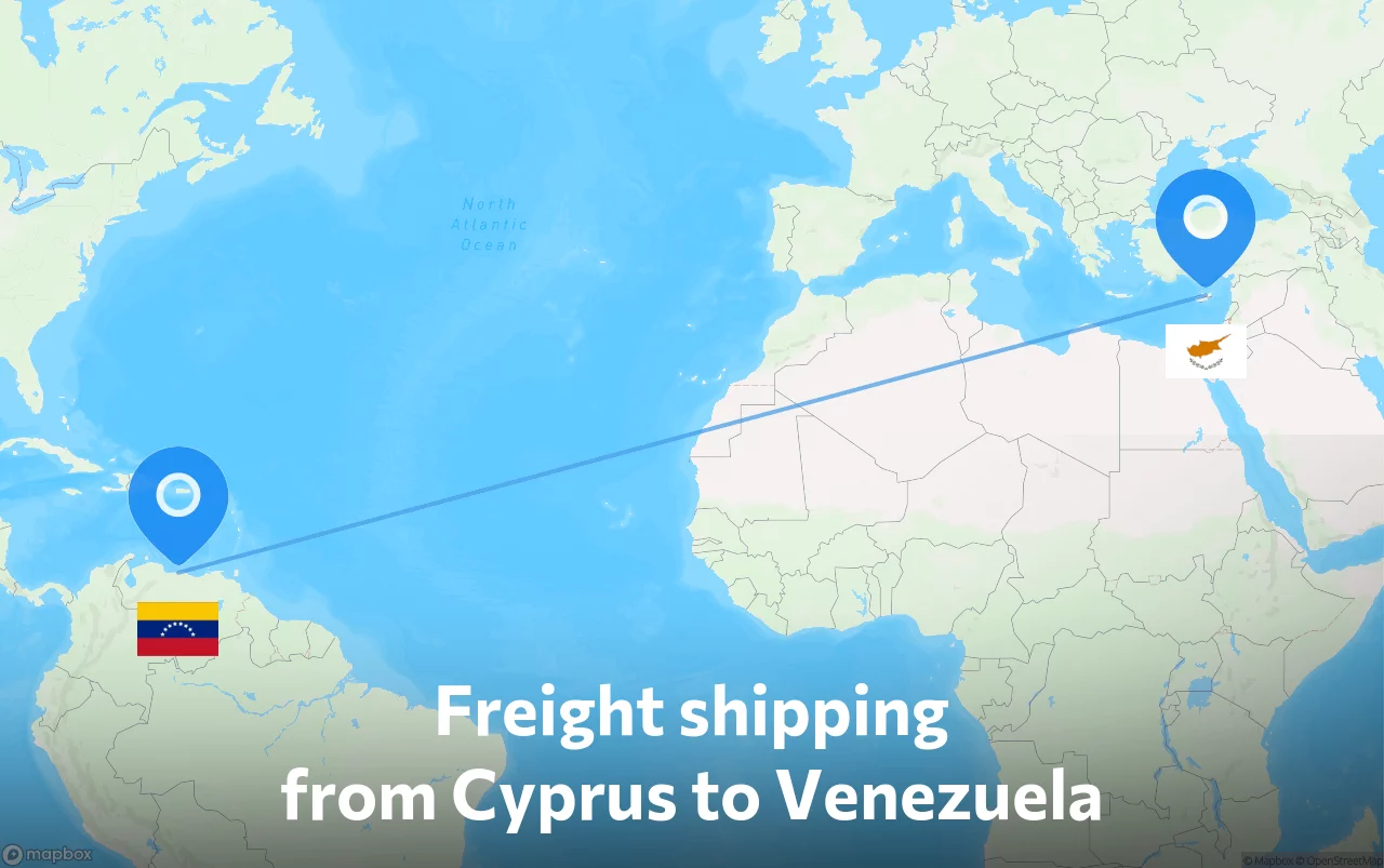Shipping route from Cyprus to Venezuela