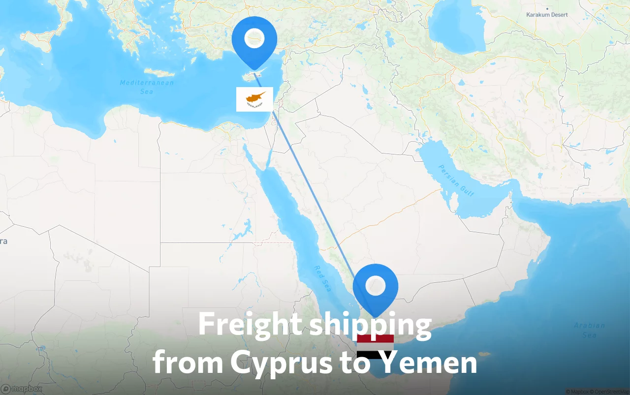 Shipping route from Cyprus to Yemen