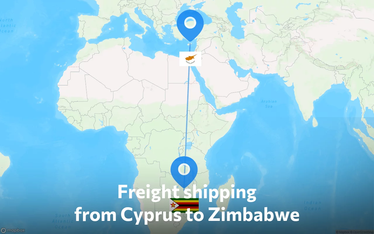 Shipping route from Cyprus to Zimbabwe