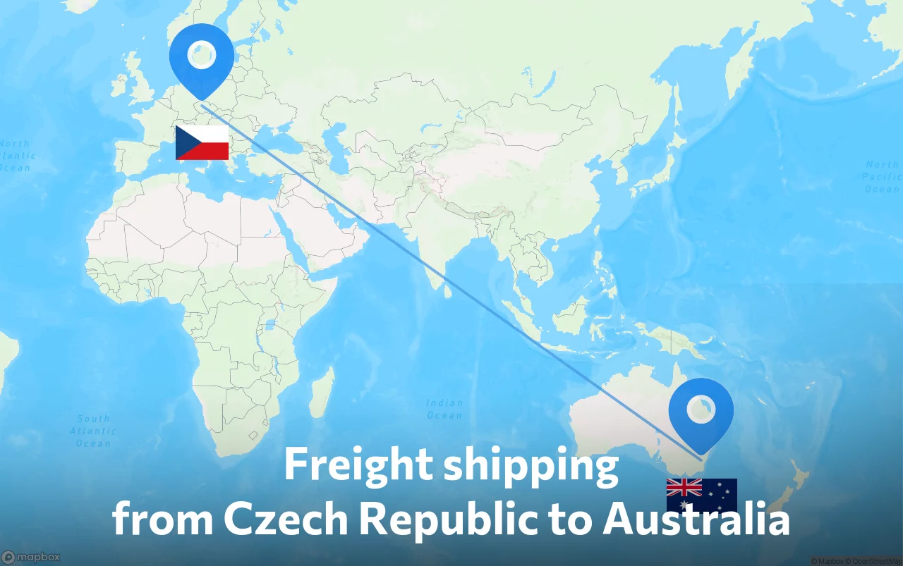 Shipping route from Czech Republic to Australia