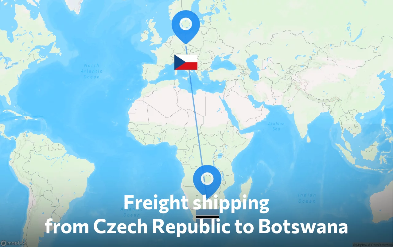 Shipping route from Czech Republic to Botswana