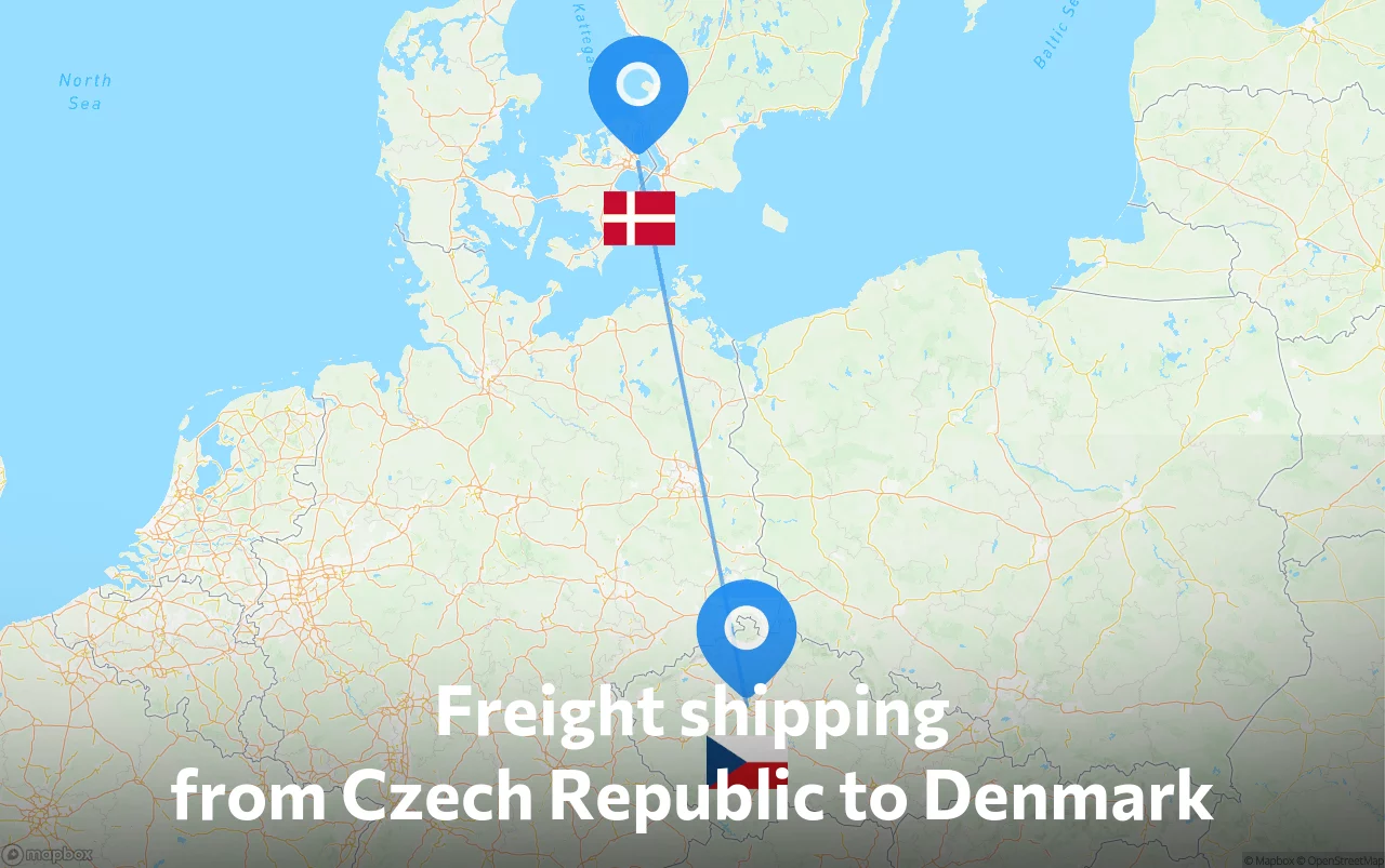 Shipping route from Czech Republic to Denmark