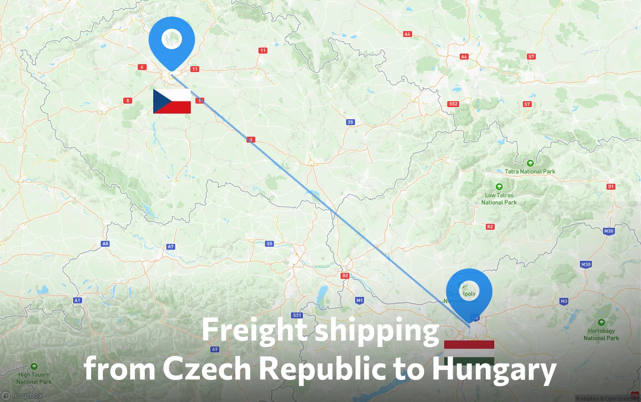 Shipping route from Czech Republic to Hungary