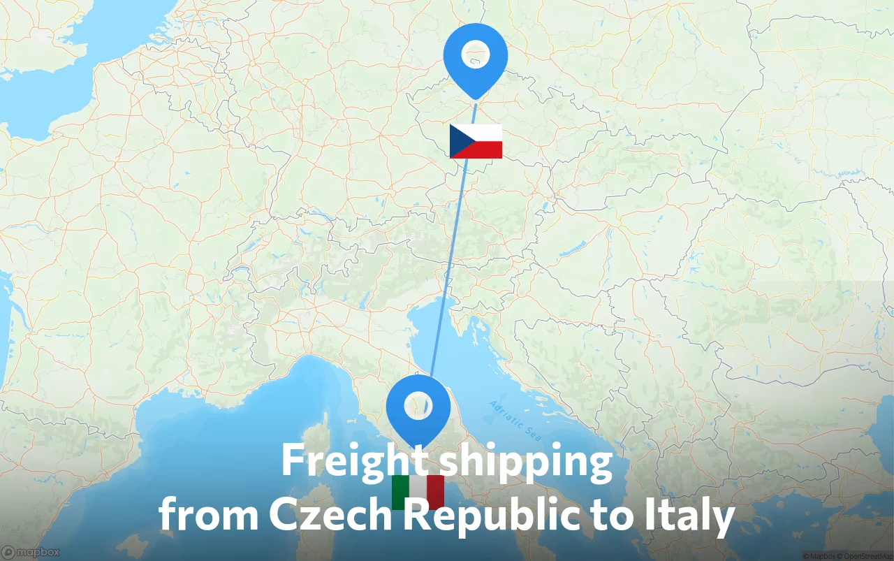 Shipping route from Czech Republic to Italy