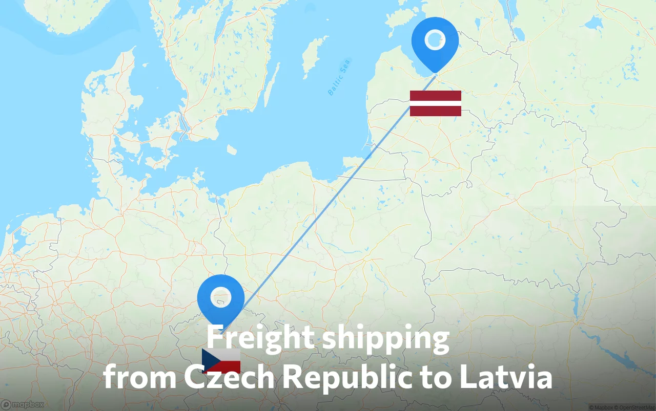Shipping route from Czech Republic to Latvia