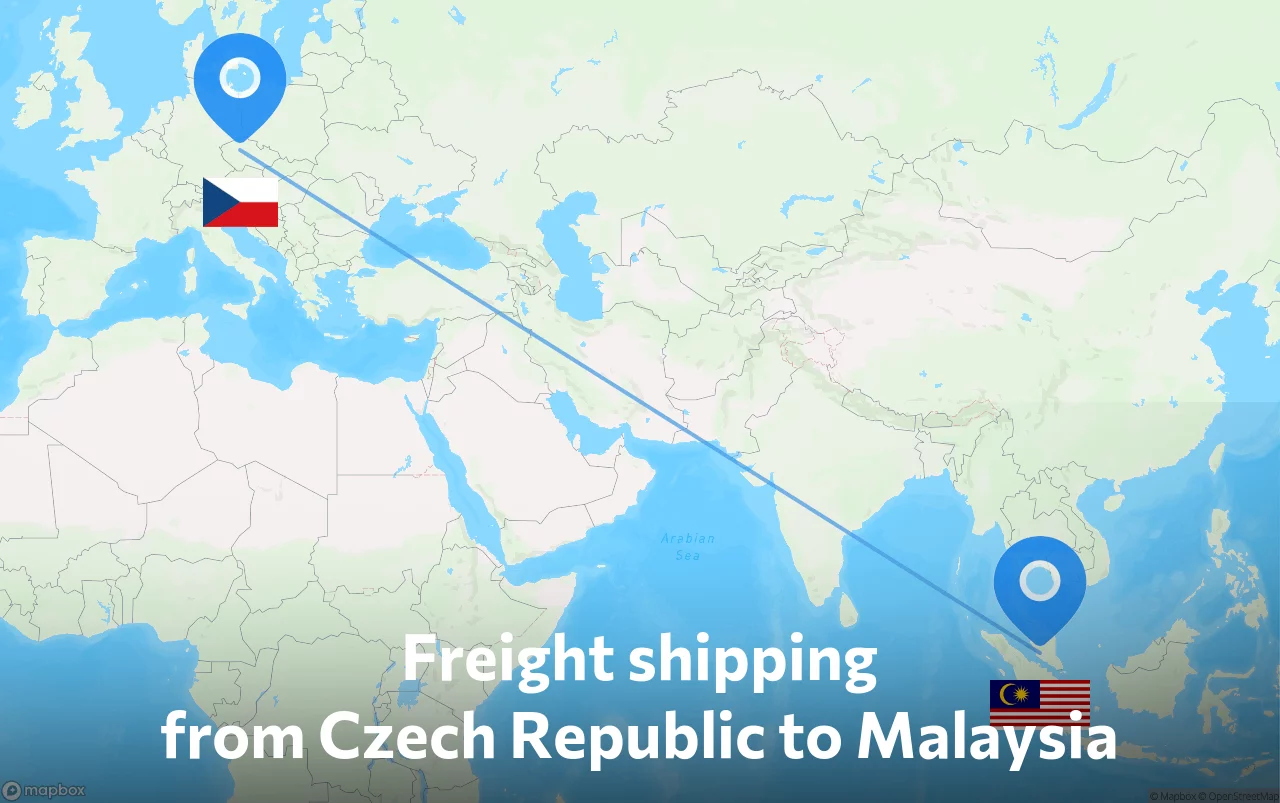 Shipping route from Czech Republic to Malaysia
