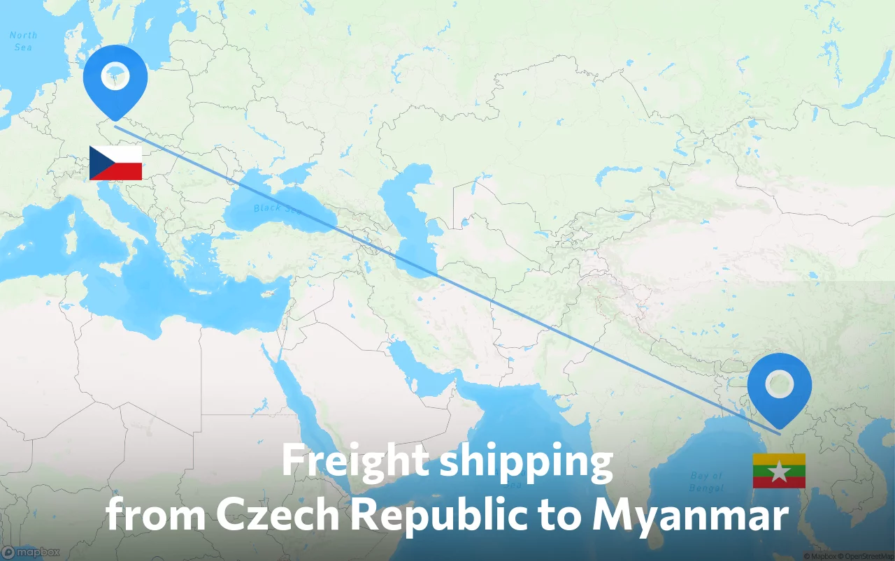 Shipping route from Czech Republic to Myanmar