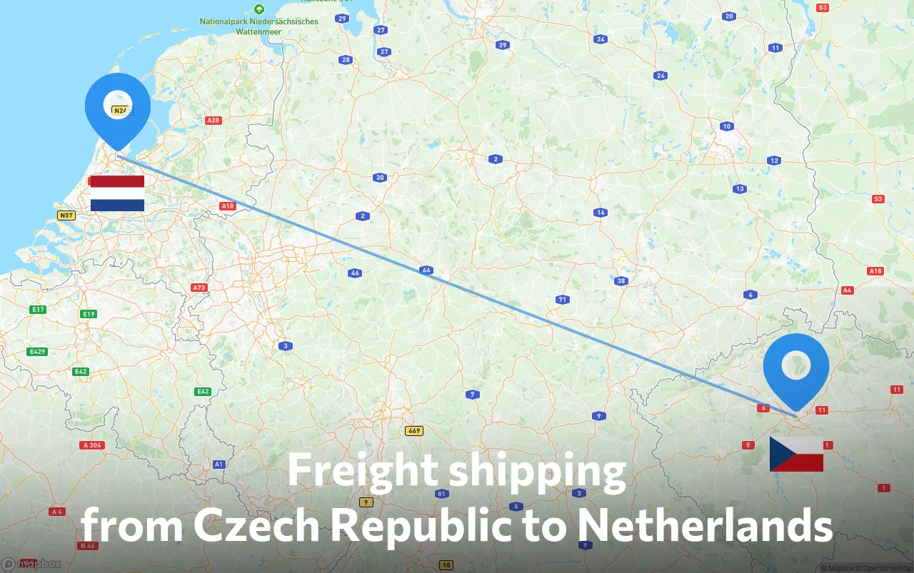 Shipping route from Czech Republic to Netherlands