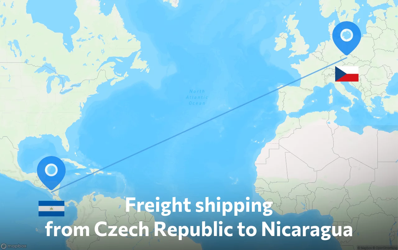 Shipping route from Czech Republic to Nicaragua