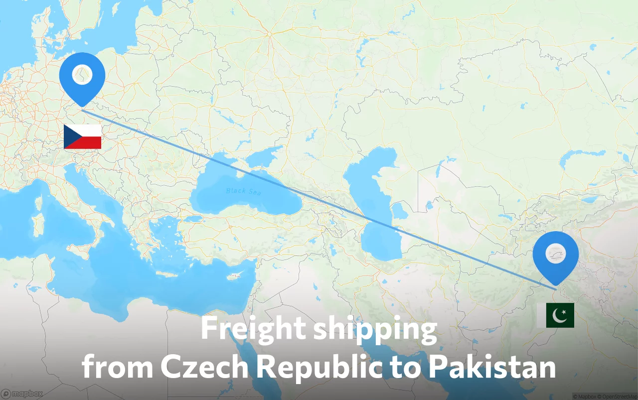 Shipping route from Czech Republic to Pakistan