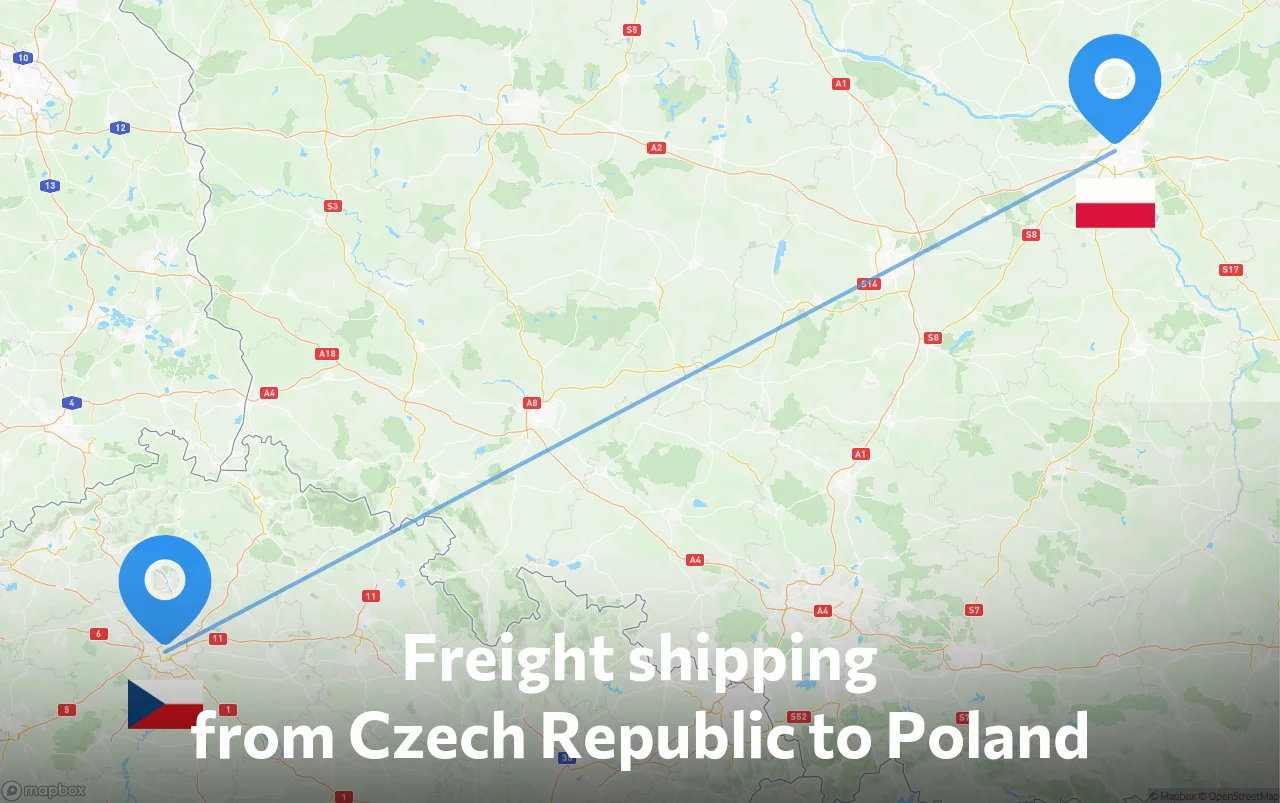 Shipping route from Czech Republic to Poland