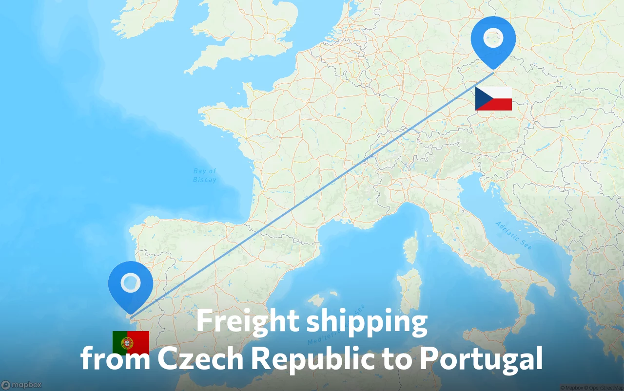 Shipping route from Czech Republic to Portugal