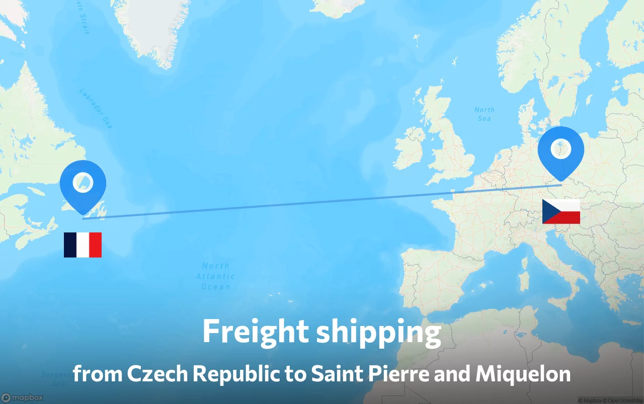 Shipping route from Czech Republic to Saint Pierre and Miquelon
