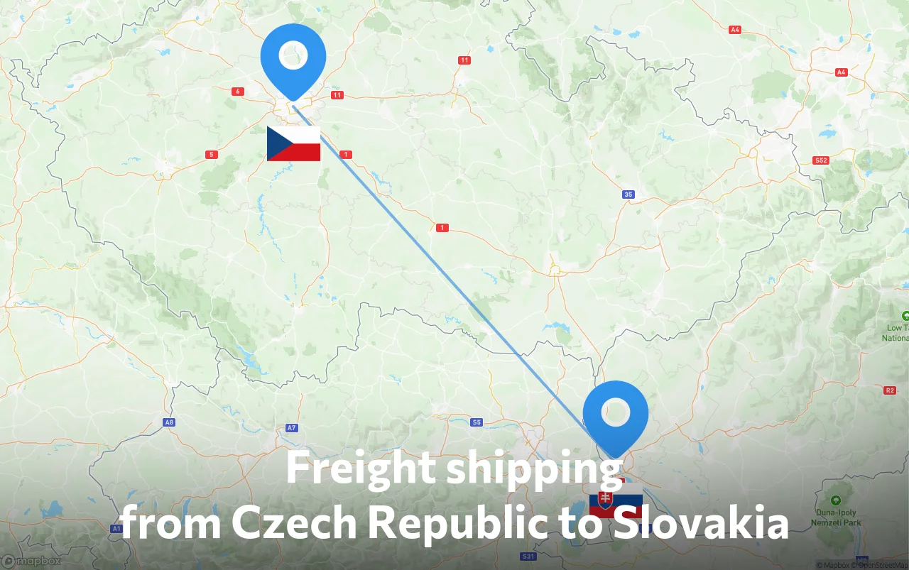 Shipping route from Czech Republic to Slovakia