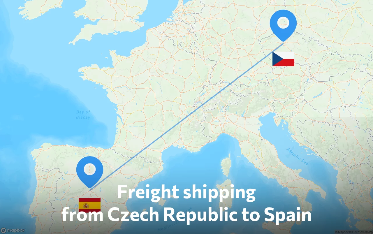 Shipping route from Czech Republic to Spain