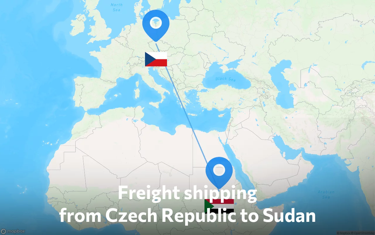 Shipping route from Czech Republic to Sudan
