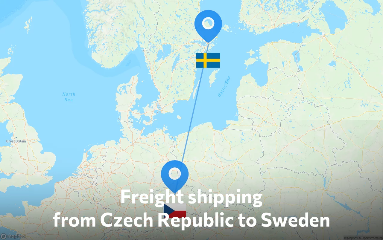 Shipping route from Czech Republic to Sweden