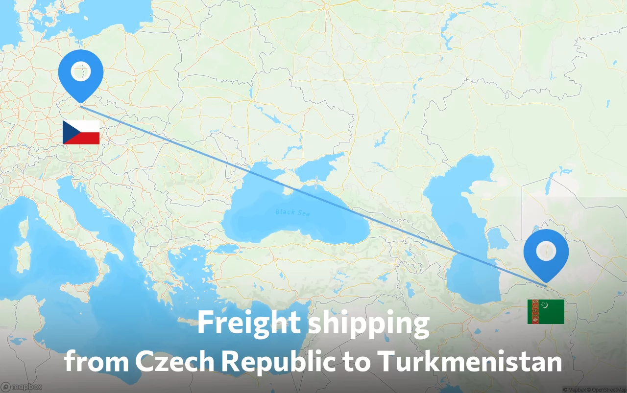 Shipping route from Czech Republic to Turkmenistan