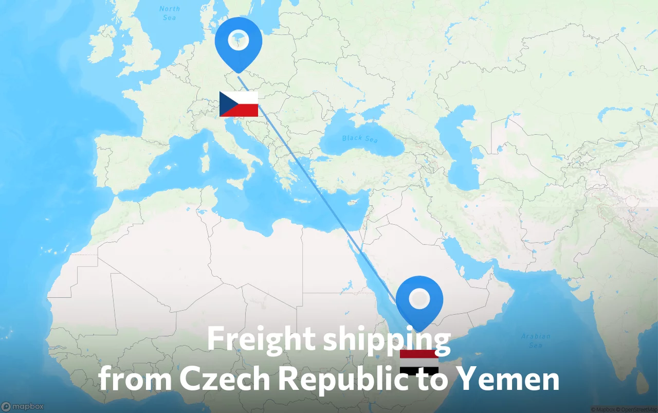 Shipping route from Czech Republic to Yemen