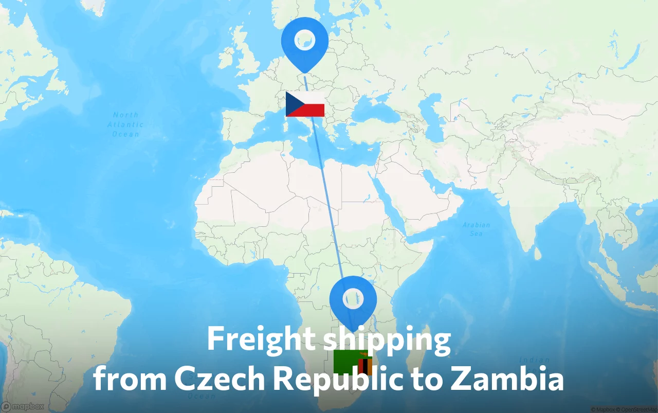 Shipping route from Czech Republic to Zambia