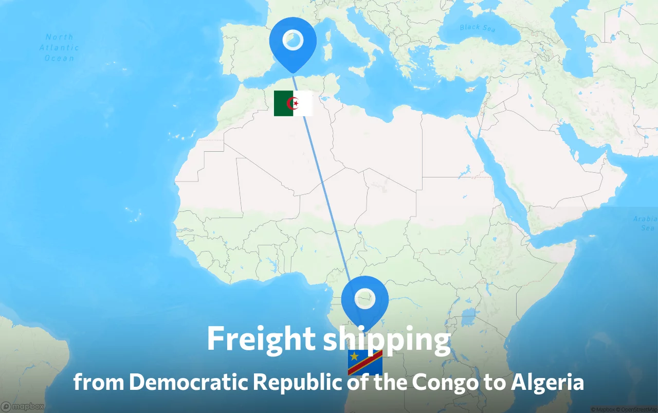 Shipping route from Democratic Republic of the Congo to Algeria