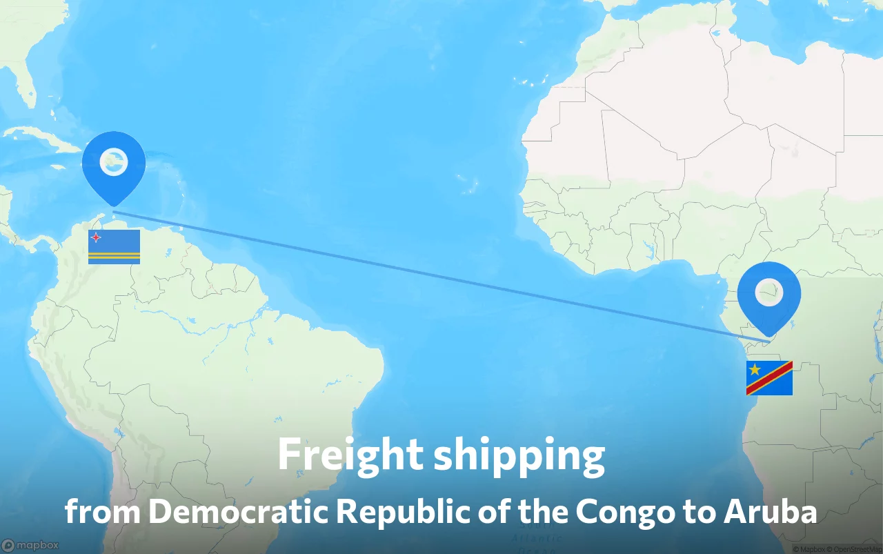 Shipping route from Democratic Republic of the Congo to Aruba
