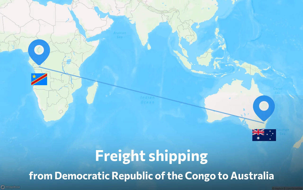 Shipping route from Democratic Republic of the Congo to Australia