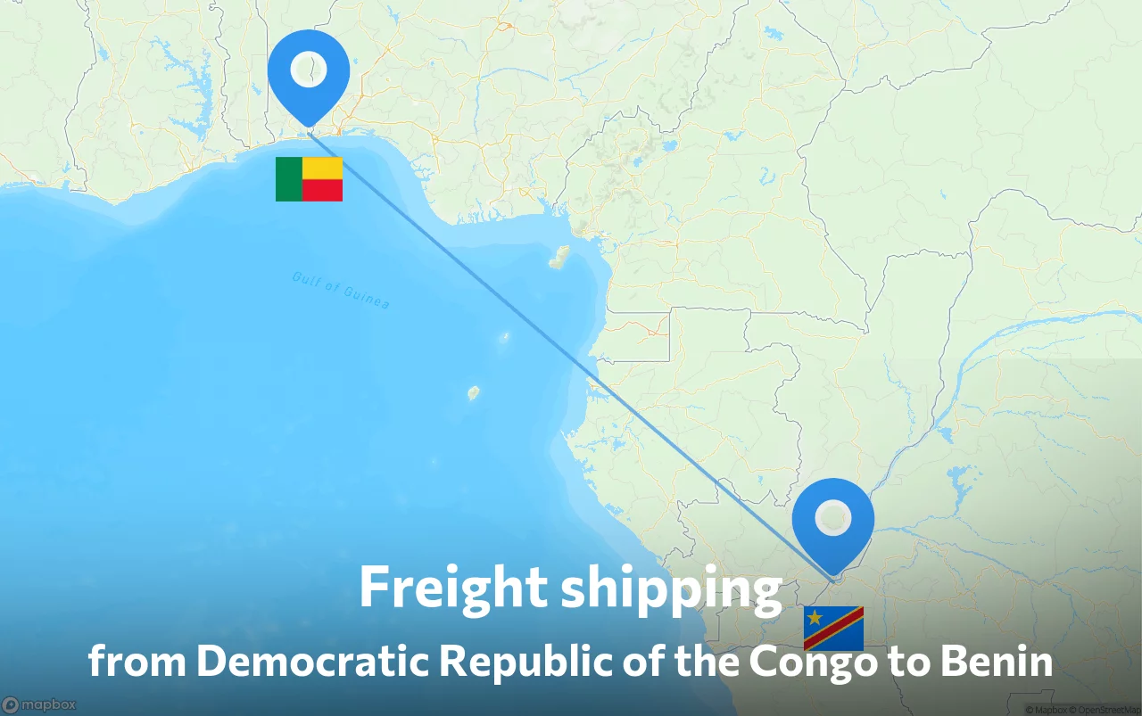 Shipping route from Democratic Republic of the Congo to Benin