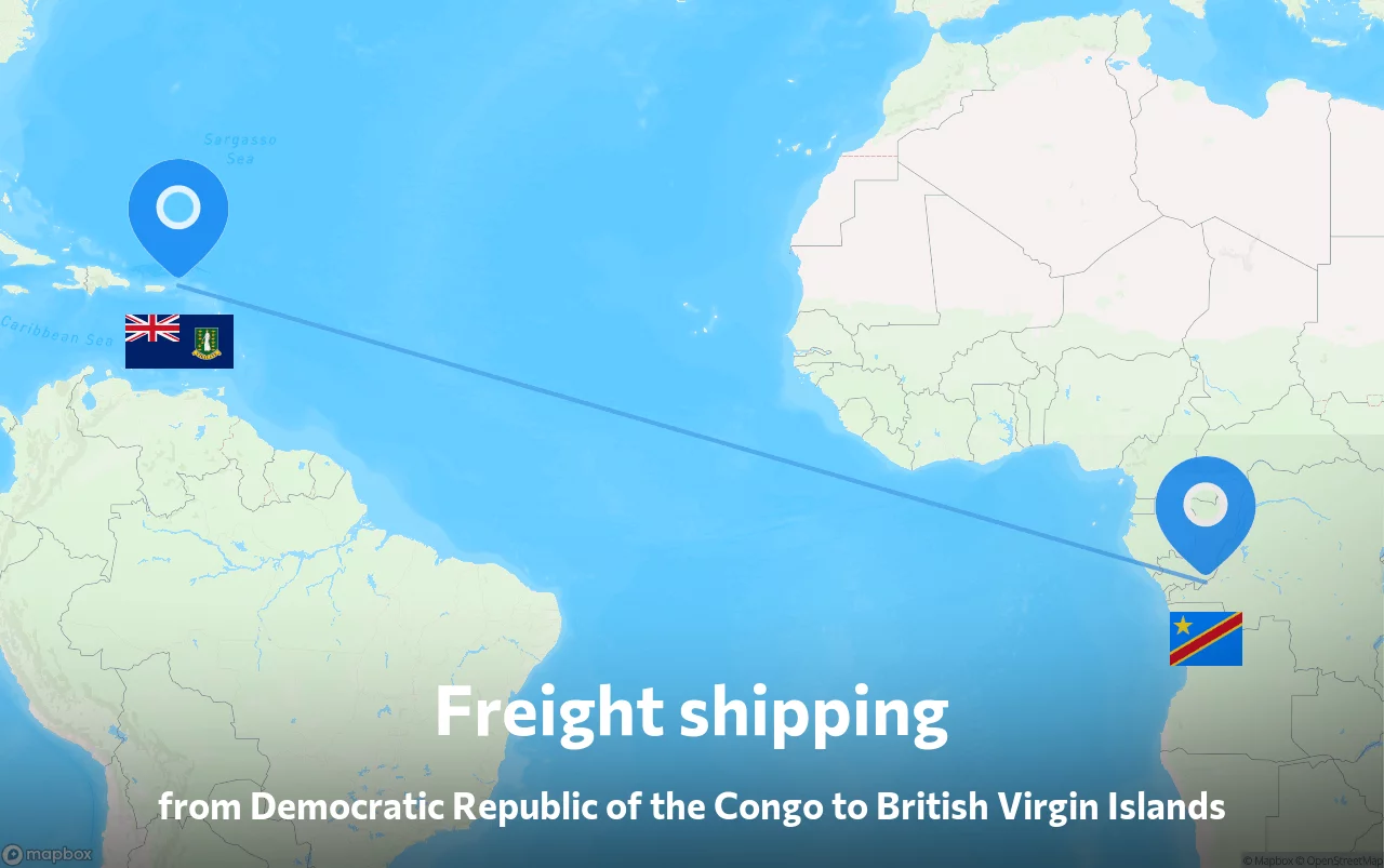 Shipping route from Democratic Republic of the Congo to British Virgin Islands